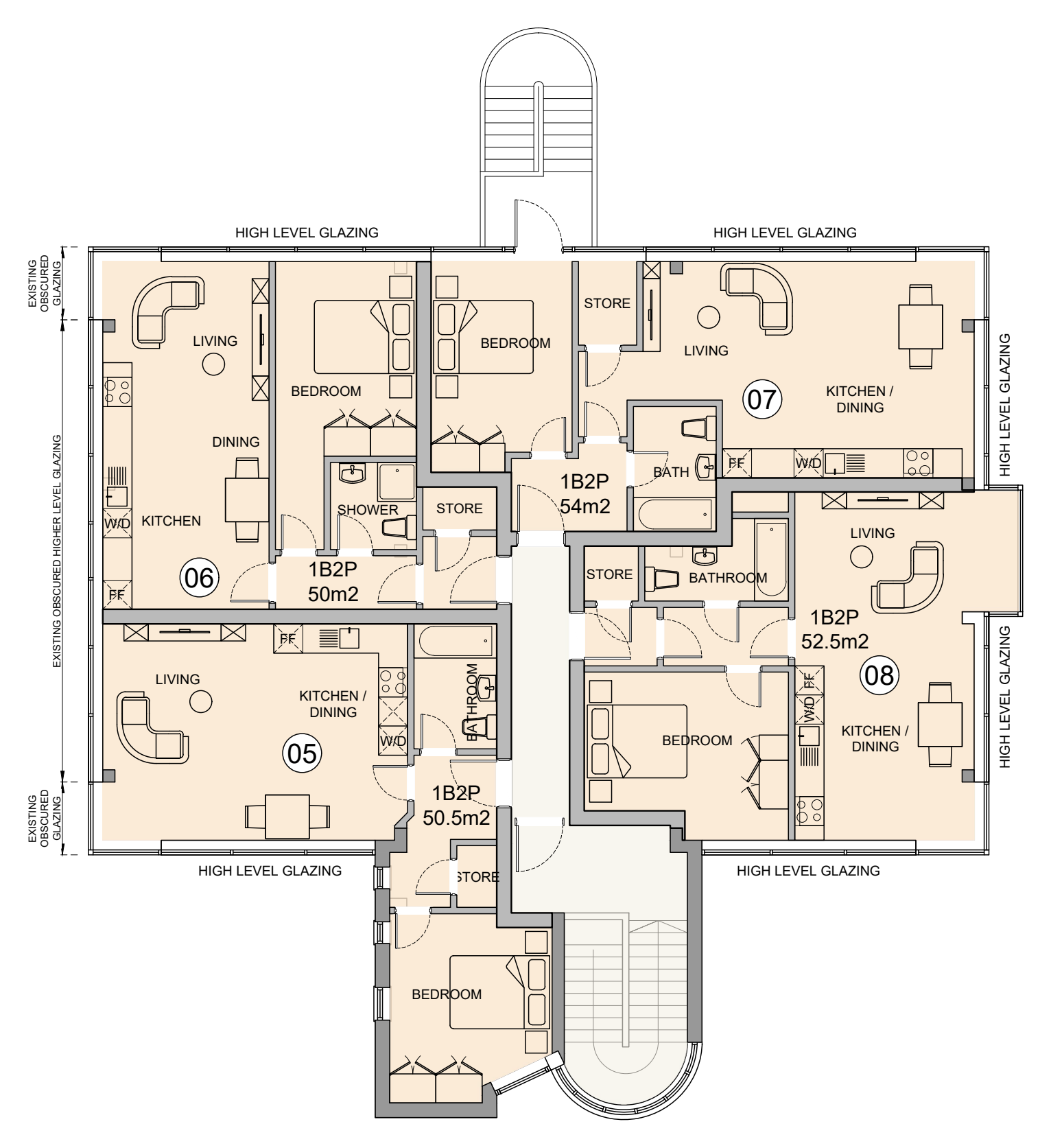 First floor plan of The House showing apartments H5 to H8